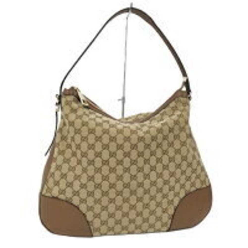 GUCCI One Shoulder Hobo Bag GG Canvas Leather Brown